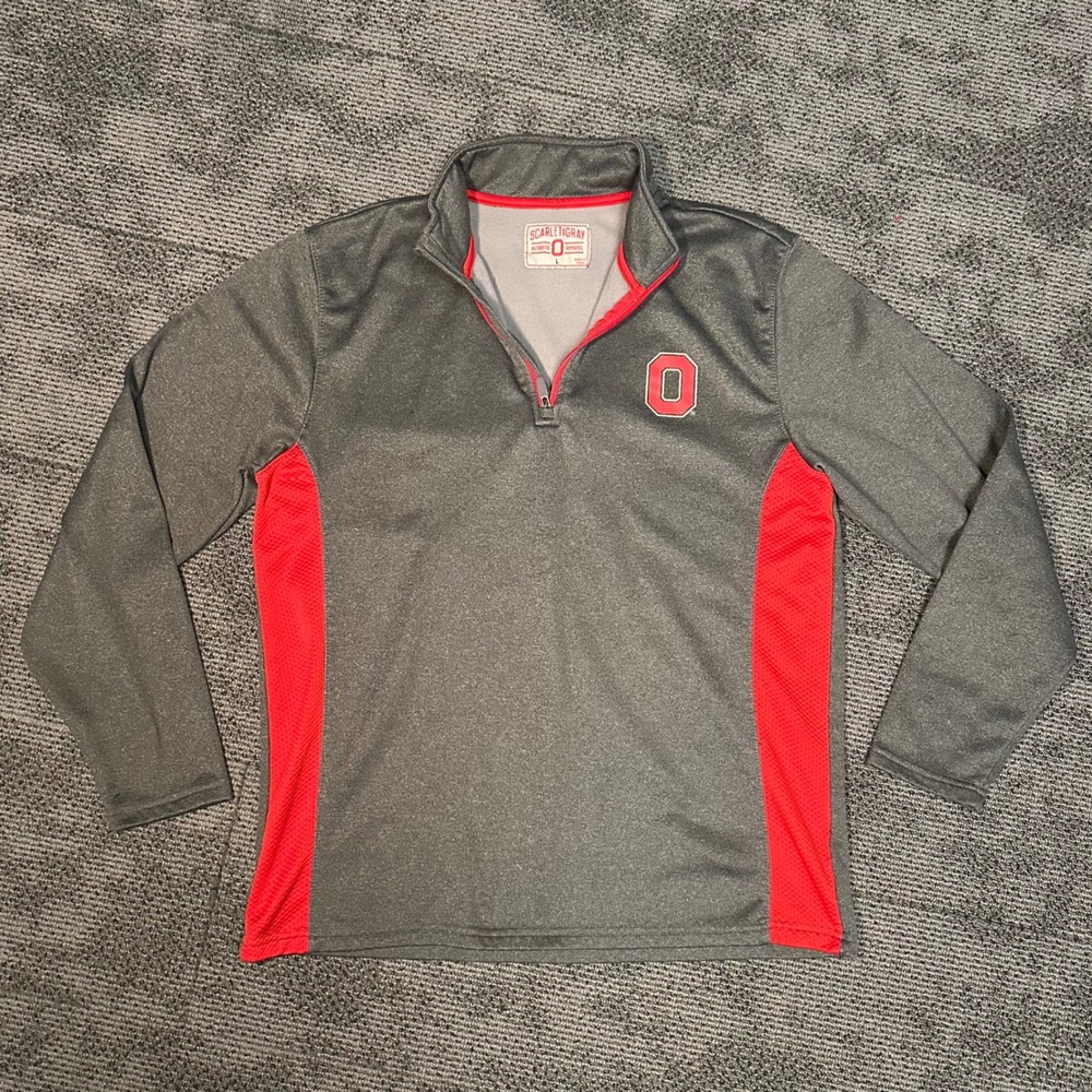 Scarlet & Gray Ohio State Buckeyes Mens L Quarter Zip Pullover Gray Red Fleece